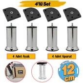 Kanepe Baza Koltuk Destek Yükseltme Yükseltici 4 Adet Ayağı M8 Civatalı Krom Metal Ayakları 12 Cm thumbnail 1