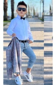 Erkek Çocuk Kırmızı Çizgili Blazer Ceket Kot Pantolon Alt Üst Takım - 4