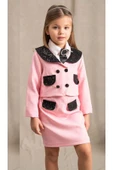 Kız Çocuk New Güpür İşlemeli Cep Detaylı ve Broşlu Pembe Etekli Takım thumbnail 2