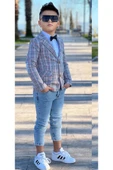 Erkek Çocuk Kırmızı Çizgili Blazer Ceket Kot Pantolon Alt Üst Takım thumbnail 1