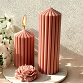 Poli Karbon Sert Plastik  Mum Kalıbı Dik Çizgili Kule Şekilli 14,5X5,5  CM - 4