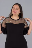 Büyük Beden Omuz Ve Kol Tül Detaylı Bluz Siyah - 2