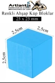 Renkli Ahşap Küp Bloklar 2.5x2.5 cm 32 Adet Ahşap Renkli Kare Blok Eğitici Geliştirici Oyuncak Küp Matematik Birim Küp - 2
