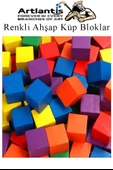 Renkli Ahşap Küp Bloklar 2.5x2.5 cm 32 Adet Ahşap Renkli Kare Blok Eğitici Geliştirici Oyuncak Küp Matematik Birim Küp - 5