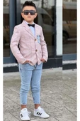 Erkek Çocuk Çizgili Blazer Ceket Kot Pantolon Pudra Şeker Alt Üst Takım thumbnail 1