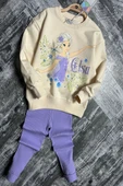 Yeni Sezon Elsa Desenli Lila Renk Kız Çocuk Taytlı Takım - 1