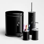 Sas Siyah çöp kovası wc fırça sıvı sabunluk diş fırçalık set 4 lü set 3 lt - 1