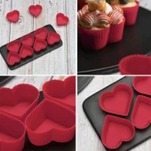 PinkRose  Kırmızı 12 Li Mini Silikon Kalp Kek Kalıbı,muffin Kalıbı 12 Adet - 2