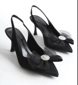 Feles Saten Fiyonk Taş Detaylı Arkası Açık Stiletto Kadın Topuklu Ayakkabı thumbnail 6