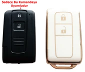 Toyota Corolla Verso Prius Subaru Uyumlu Kumanda Anahtar Kılıfı Oto Anahtarlık 2 Tuş Beyaz Gold - 4