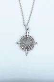 Viking Vegvisir Pusula  Gümüş Kaplama Düz Zincir Kolye thumbnail 1