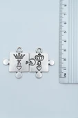 Puzzle - Queen - King - Sevgili Gümüş Kaplama Deri İp Kolye - 3