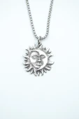Güneş ve Ay Gümüş Kaplama Örme Zincir Kolye thumbnail 1