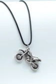 Cross Motor Gümüş Kaplama Deri İp Kolye thumbnail 1