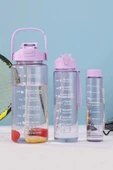 Tilbe Home 3'lü Motivasyonel Su Matarası Tritan Sporcu Su Şişesi Suluk Stickerlı Pipetli Suluk 2000+900+500ml - 1