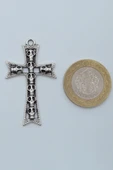 Kuru Kafalı Haç Gümüş Kaplama Örme Zincir Kolye thumbnail 4