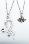 2'li Yılan  - Minimal Göz Gümüş Kaplama Kolye Seti thumbnail 1