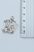 Maça As Poker İskambil - Zar Gümüş Kaplama Örme Zincir Kolye - 3