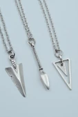 3'lü Triagle Ok Ucu Mırak Ucu Üçgen Gümüş Kaplama Kolye Seti thumbnail 1