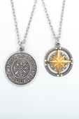 2'li Pusula Kutup Yıldızlı - Viking Pusula Gümüş Kaplama Kolye Seti thumbnail 1