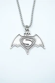 Batman Süperman Gümüş Kaplama Örme Zincir Kolye thumbnail 1