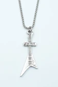 Pentagram Elektro Gitar Gümüş Kaplama Örme Zincir Kolye thumbnail 1