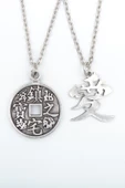 2'li Çin Aşk Sembolü - Çin Feng Shui Şans Parası Gümüş Kaplama Kolye Seti thumbnail 1