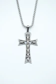 Kuru Kafalı Haç Gümüş Kaplama Örme Zincir Kolye thumbnail 1