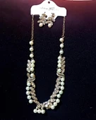 14K Altın Kaplama Nişan Kına Düğün İnci ve Swarovski Taşlı Kolye Küpe Kadın Takı Seti Hediyelik - 2