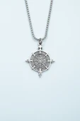 Viking Vegvisir Pusula  Gümüş Kaplama Örme Zincir Kolye - 1