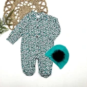 Eterelle 0-3-6-9 Ay Leopar Baskılı Tam Boy Çıtçıtlı Patikli Güllü Boneli Kız Bebek Tulumu Turkuaz - 1