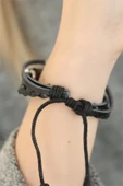 HEYF Siyah Renkli Sonsuzluk Tasarım Çoklu Deri Bayan Bileklik thumbnail 2
