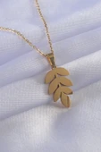 HEYF 316L Çelik Gold Renk Yaprak Model Kadın Kolye - 1