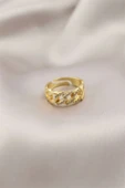 HEYF Gold Renk Metal Zincir Model Taşlı Kadın Yüzük - 1