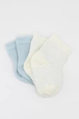 Eterelle Organik 2li Puan Derby Penye Soket Çorap  Mavi Ekru thumbnail 3