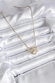 HEYF 316L Çelik Gold Renk Zirkon Taşlı Boynuz Model Kadın Kolye - 2