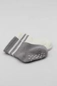 Eterelle Çemberli Kaymaz Soket Çorap 2'li  Gri Ekru thumbnail 3