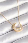 HEYF 316L Çelik Gold Renk Beyaz Sedefli Hilal Model Kadın Kolye thumbnail 1