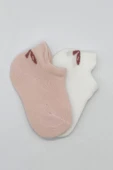 Eterelle 2'li Sneakers Smile Penye Çorap Bs20106 Pembe Ekru thumbnail 4