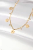 HEYF 316L Çelik Taşlı Gold Renk Çoklu Çiçek Kolye thumbnail 1