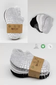 Eterelle 6'lı Sneakers Kaymaz Penye Çorap Bs20102 Gri Beyaz Siyah - 6