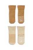 Eterelle Çemberli Kaymaz Havlu Soket Çorap 2'li Bs10503 Bej-hardal thumbnail 3