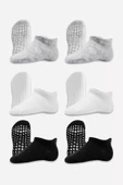 Eterelle 6'lı Sneakers Kaymaz Penye Çorap Bs20102 Gri Beyaz Siyah - 3