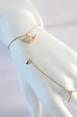 HEYF 316L Çelik Gold Renk Pembe Zirkon Taşlı Kanatlı Kalp Model Şahmeran - 1