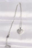 HEYF 316L Çelik Zincir Gümüş Renk Zirkon Taşlı Kalp Kolye thumbnail 2