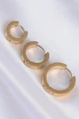 HEYF 316L Çelik Gold Renk Zirkon Taşlı Model 3lü Halka Küpe thumbnail 2