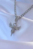 HEYF 316L Çelik Gümüş Renk Zirkon Taşlı Anka Kuşu Model Kolye thumbnail 2