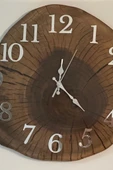 El Yapımı Ceviz Dilimi Duvar Saati, Rustik Ağaç Duvar Saati, Doğal Ahşap Dekor, Benzersiz Kütük Saat thumbnail 4