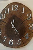 El Yapımı Ceviz Dilimi Duvar Saati, Rustik Ağaç Duvar Saati, Doğal Ahşap Dekor, Benzersiz Kütük Saat thumbnail 3