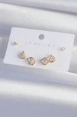 HEYF Pirinç Gold Renk Zirkon Taşlı Damla Model Küpe Seti thumbnail 2